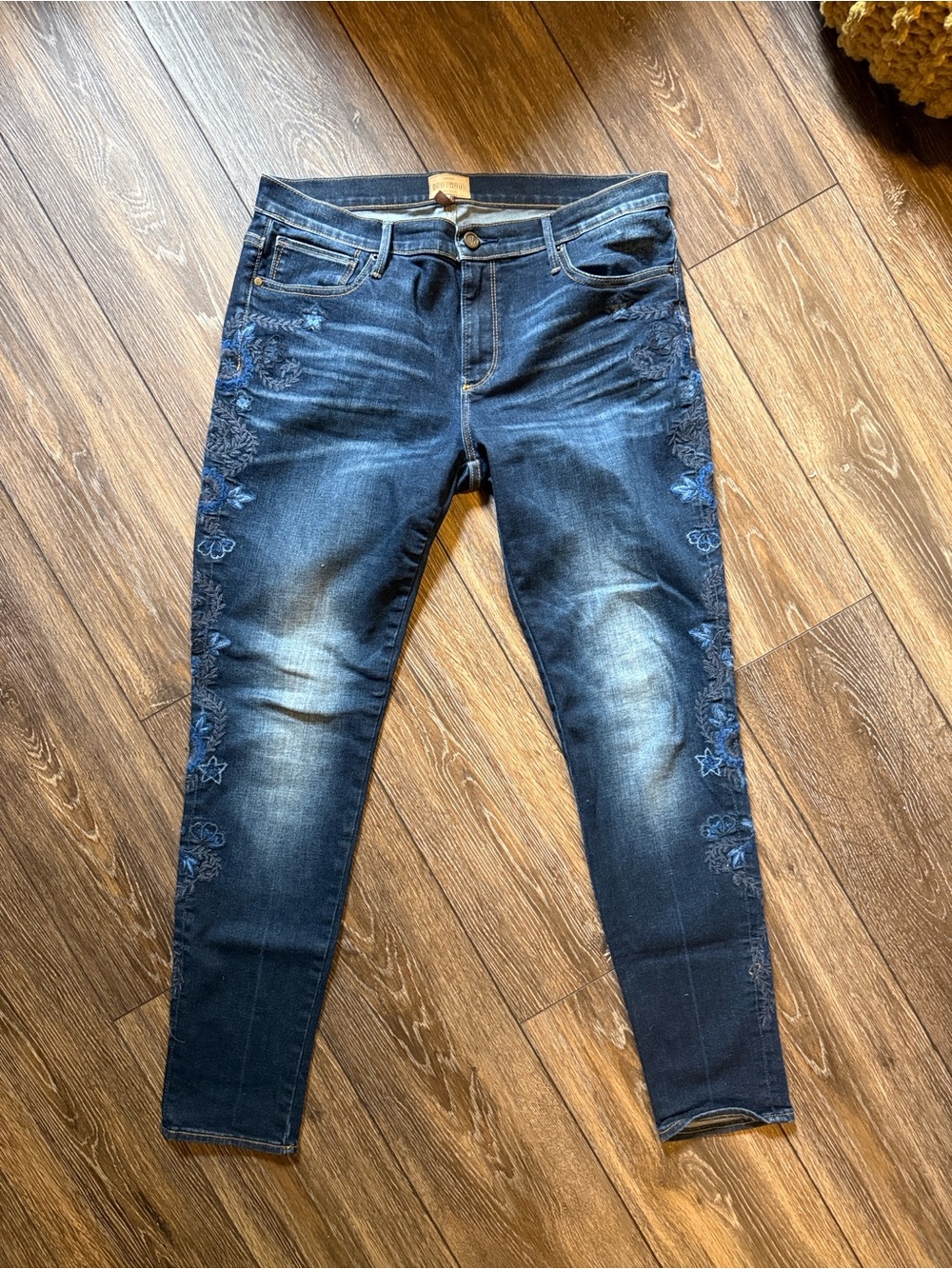 DRIFTWOOD Navy Blue Skinny Jeans with Side Embroidery